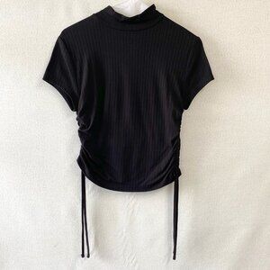 Rue21 Ladies Size L Cap Sleeve Blouse Black With Shoe String Ties on Sides